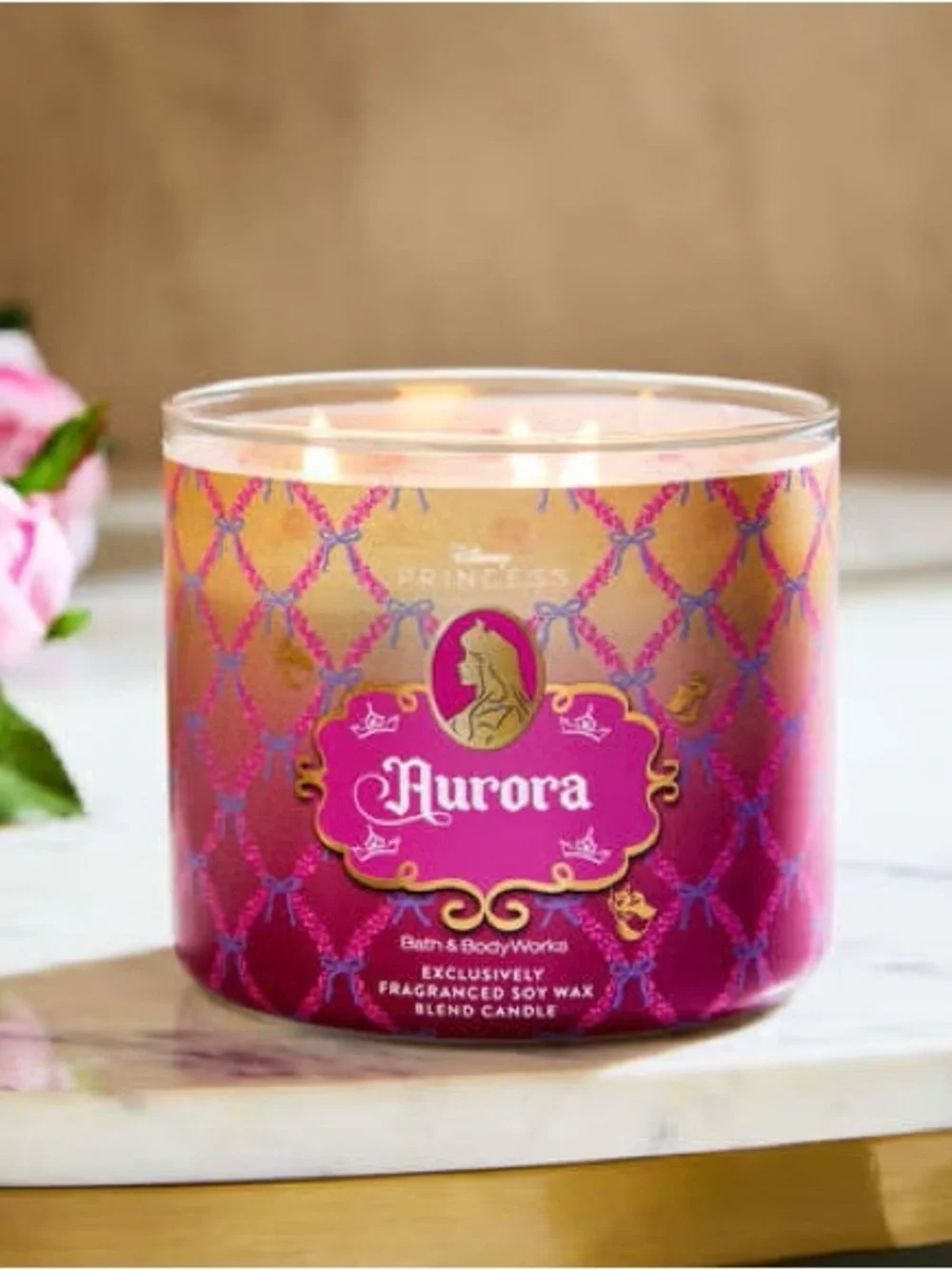 Bath & Body Works Aurora 3-Wick Candle - Pink & Gold Decorative Jar